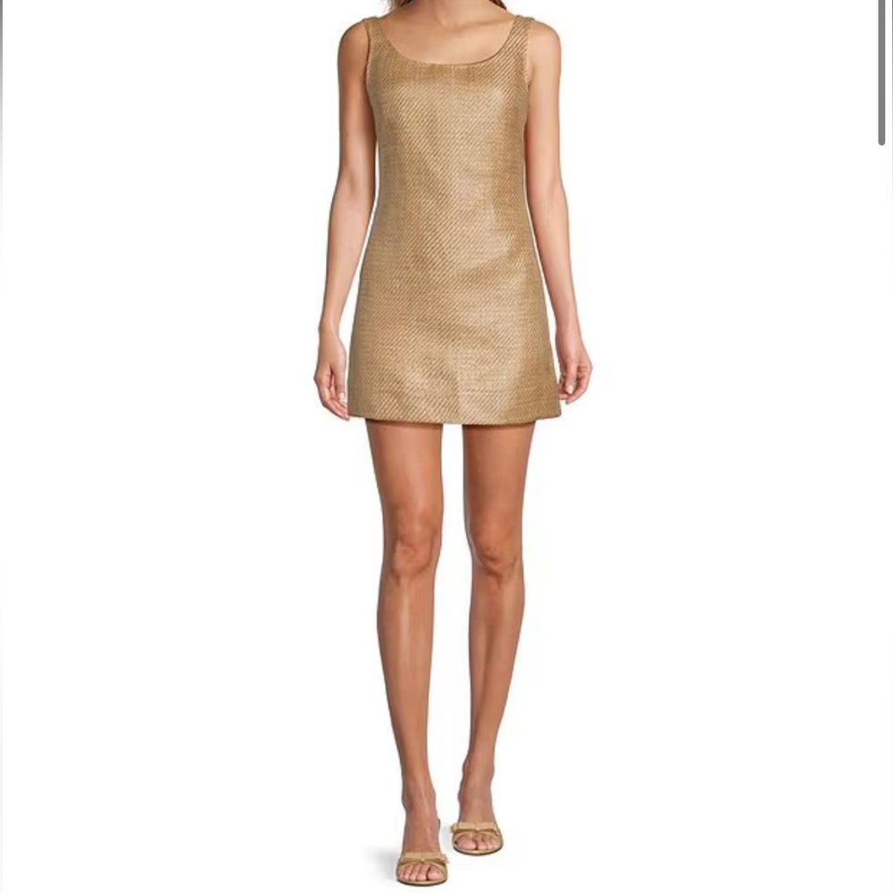 x The Style Bungalow Manana Scoop Neck Raffia Sleeveless Mini Dress